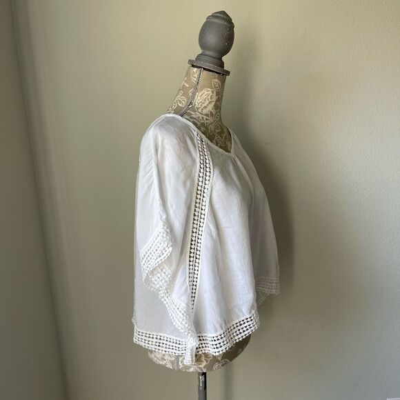 BLE Resort Collection Lightweight Boxy Top With Crochet Lace Trim in White - Picture 2 of 9